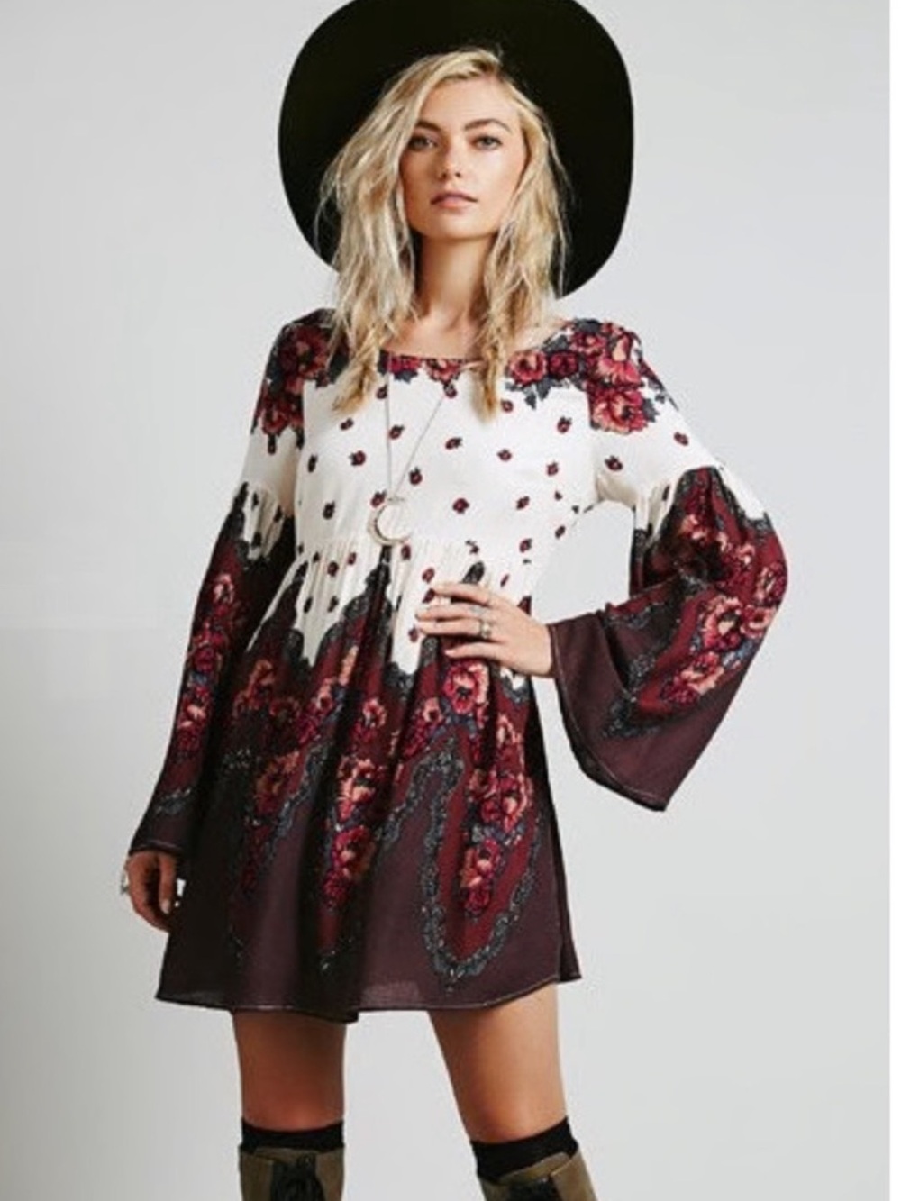 Free People Falling Tapestry Babydoll Boho Dress